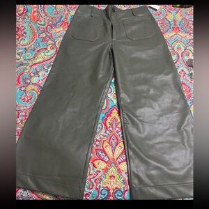 NWT Anthropologie Colette Olive Green Faux Leather Wide-Leg Pants